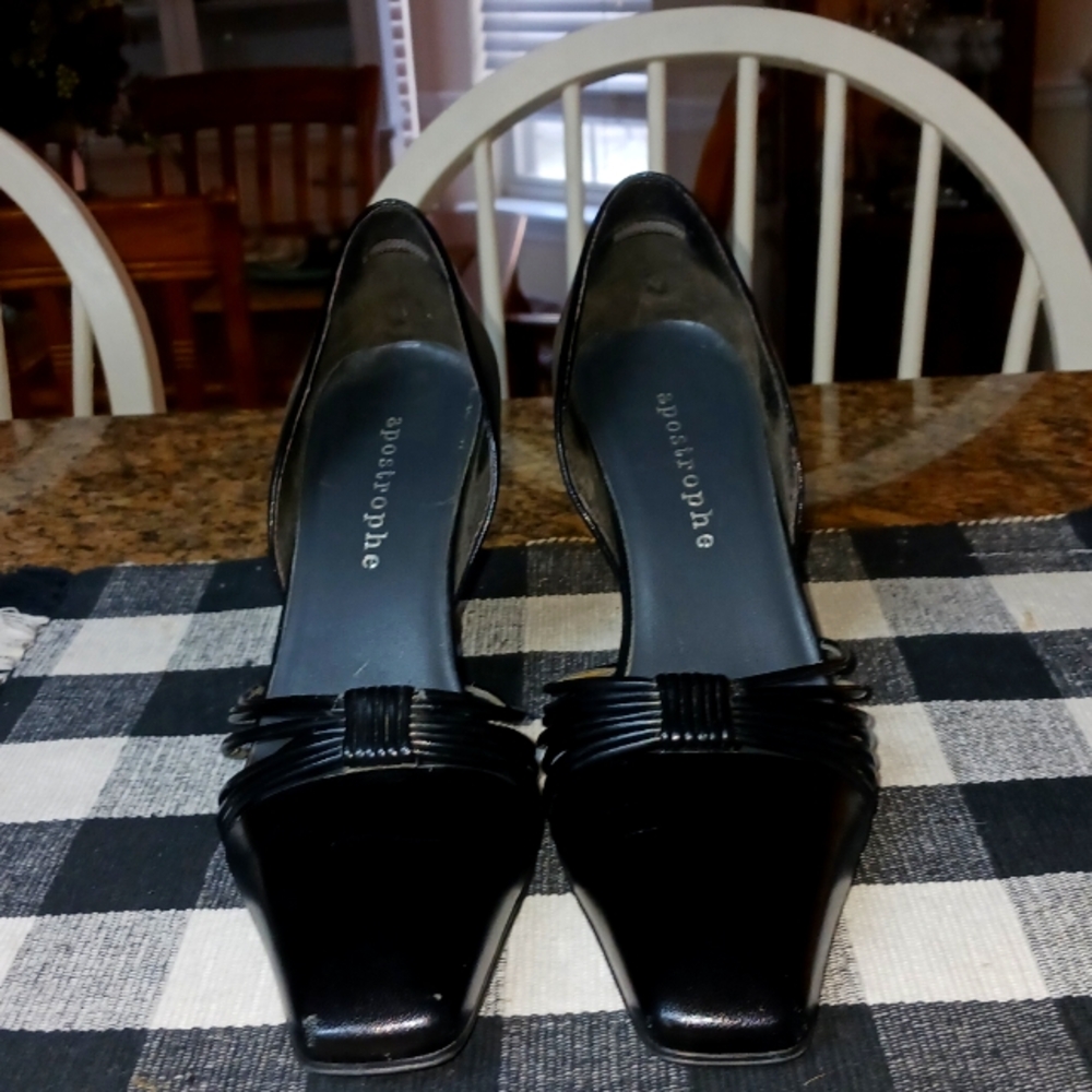 Apostrophe Black Squared Toed Heels Size 10M